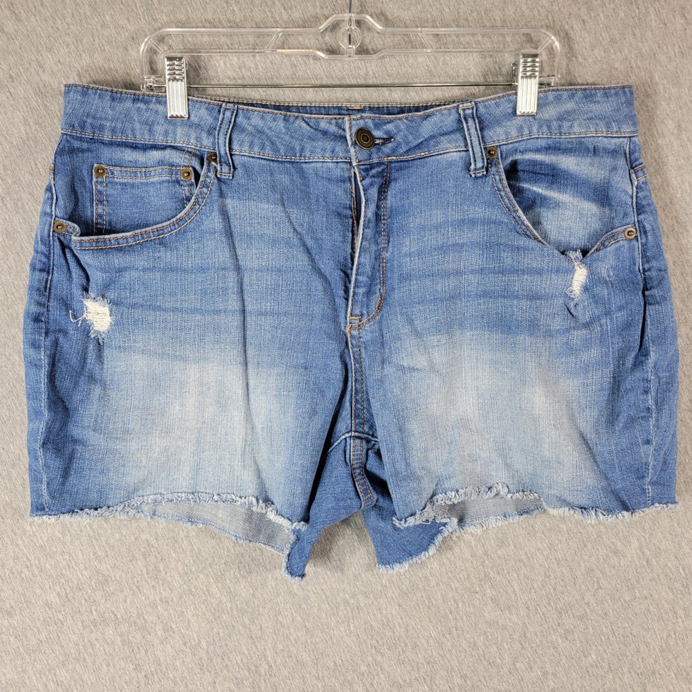 Frayed Hem Denim Shorts Womens 18 Blue Distressed Cut Off Raw Hem Stretch Boho